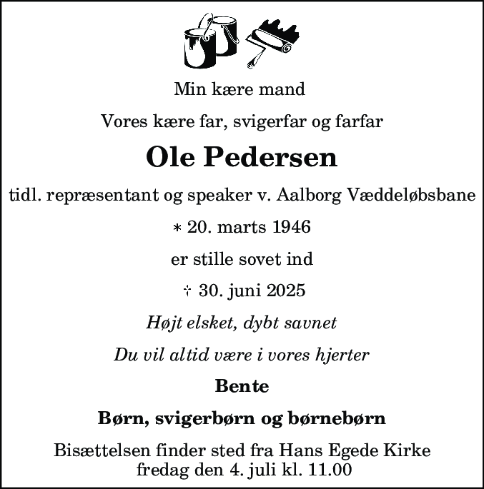 Dødsannonce for Ole Pedersen