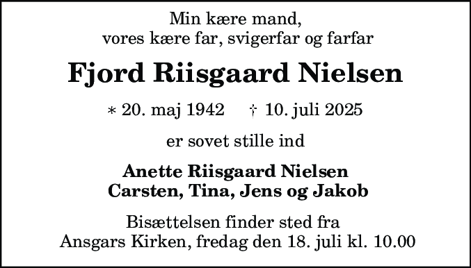 Dødsannonce for Fjord Riisgaard Nielsen