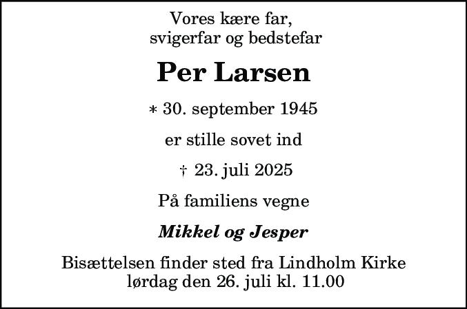 Dødsannonce for Per Larsen
