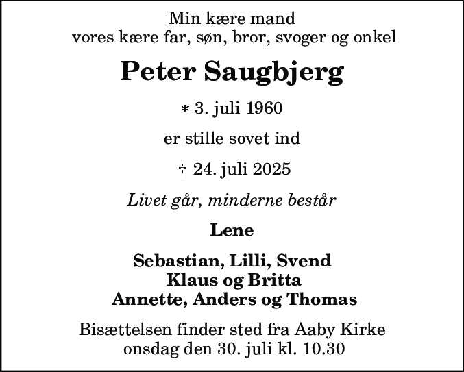 Dødsannonce for Peter Saugbjerg