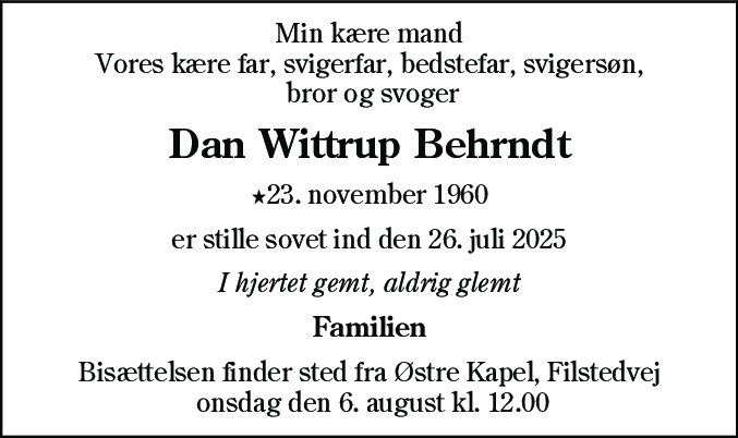 Dødsannonce for Dan Wittrup Behrndt