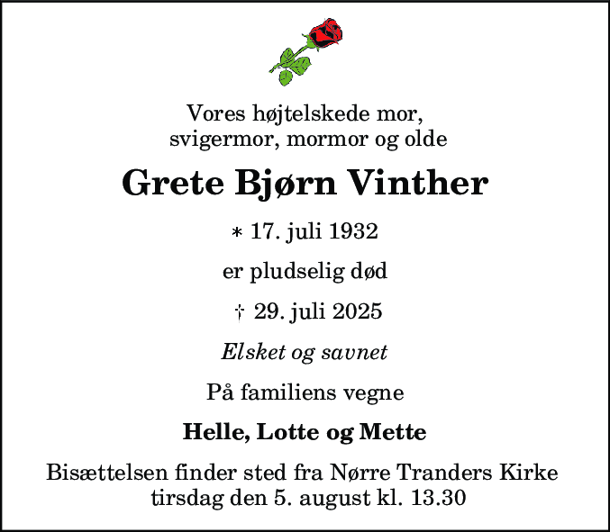 Dødsannonce for Grete Bjørn Vinther
