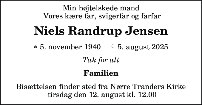 Dødsannonce for Niels Randrup Jensen