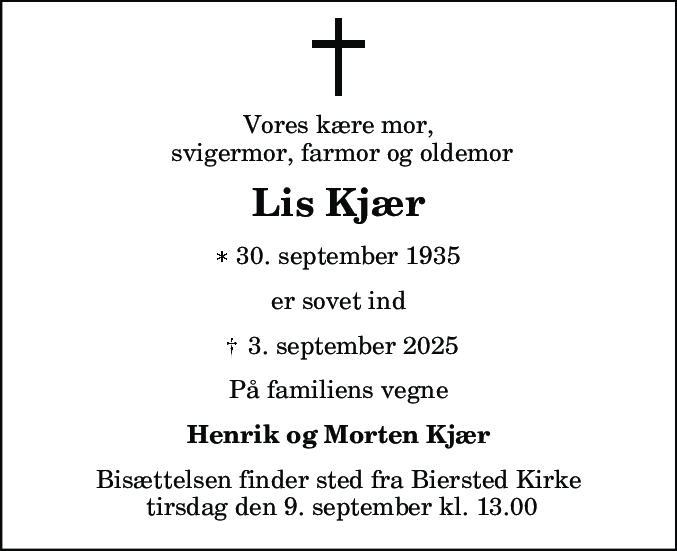 Dødsannonce for Karen Lise Kjær
