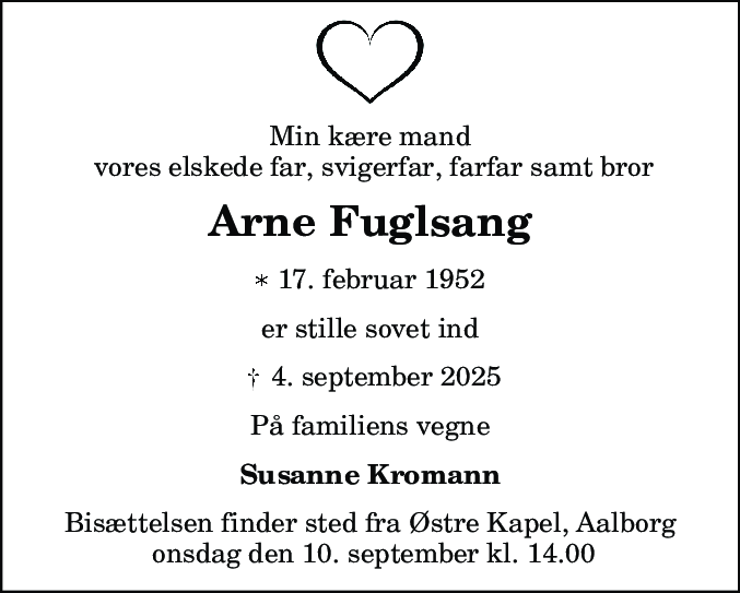 Dødsannonce for Arne Fuglsang