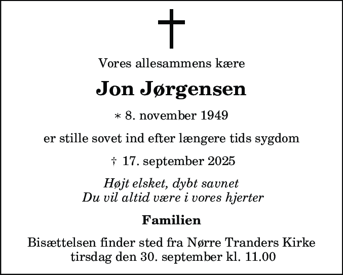 Dødsannonce for Jon Jørgensen
