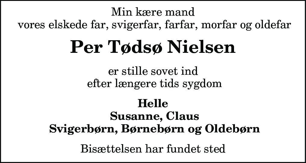 Dødsannonce for Per Tødsø Nielsen
