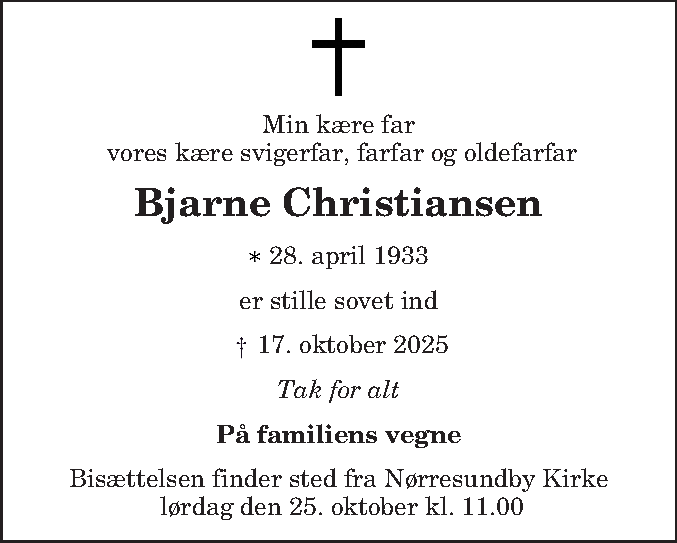 Dødsannonce for Bjarne Christiansen