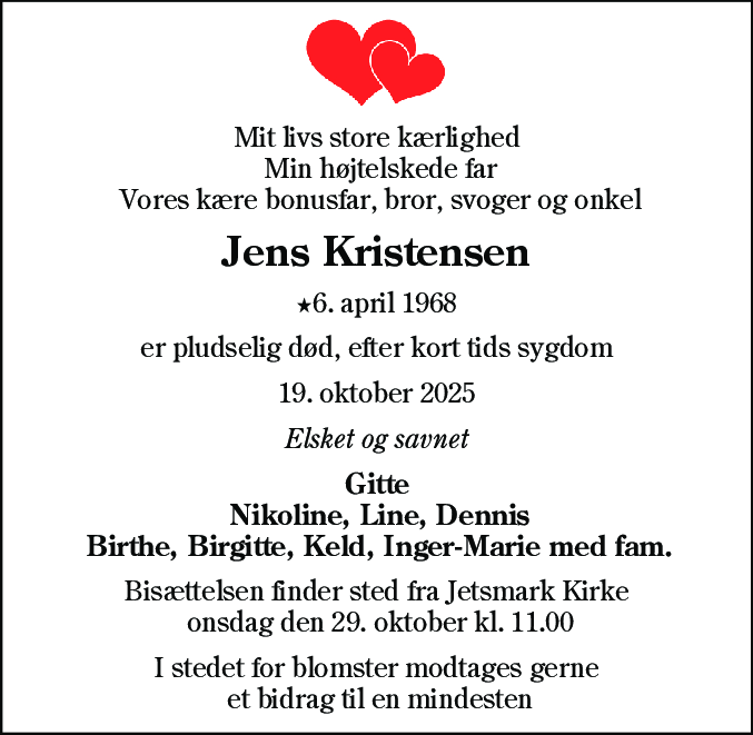 Dødsannonce for Jens Kristensen