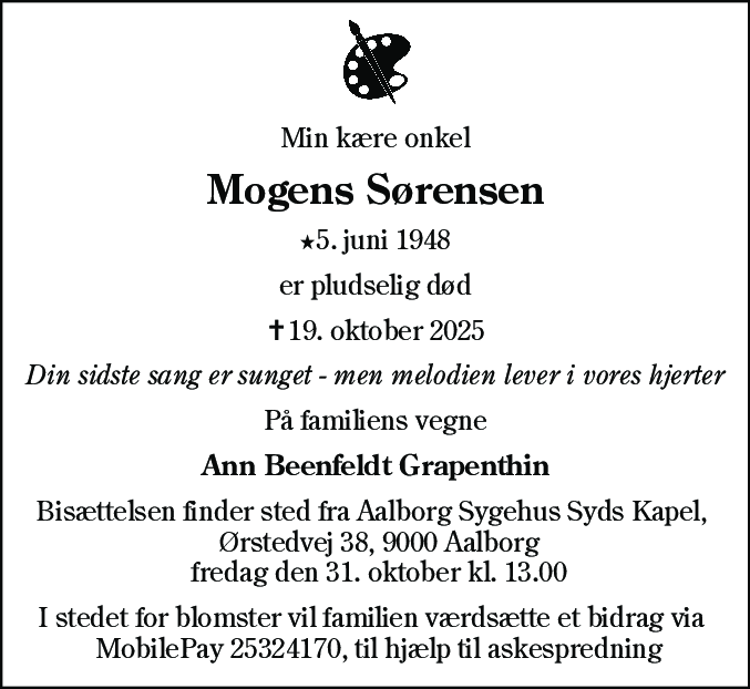 Dødsannonce for Mogens Sørensen