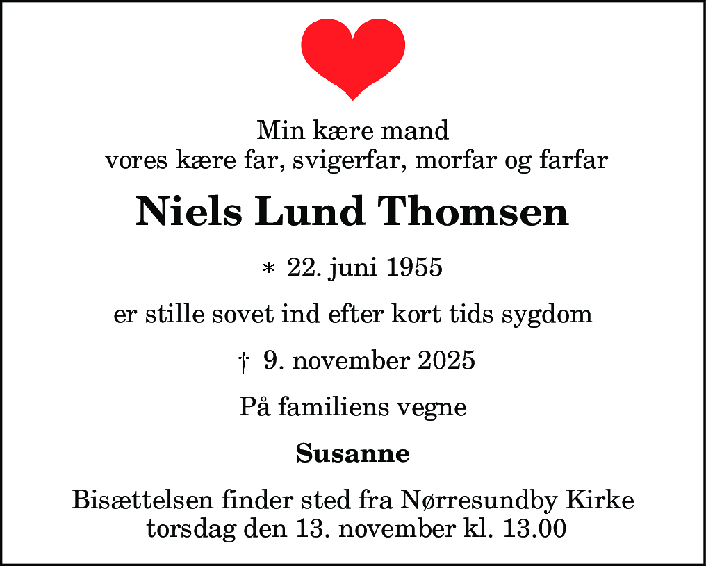 Dødsannonce for Niels Lund Thomsen