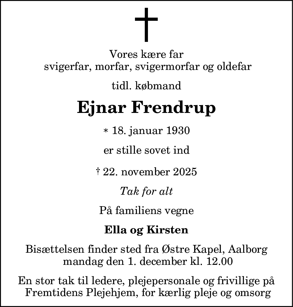 Dødsannonce for Ejnar Frendrup