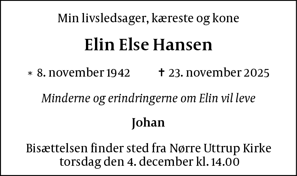 Dødsannonce for Elin Else Hansen