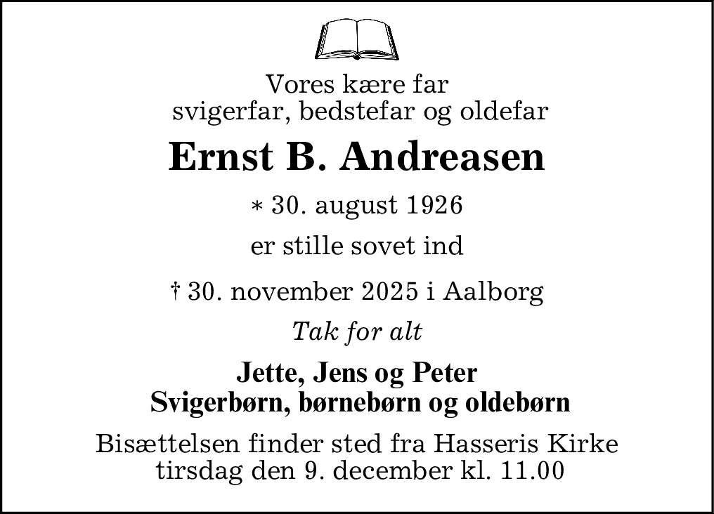 Dødsannonce for Ernst Børge Andreasen