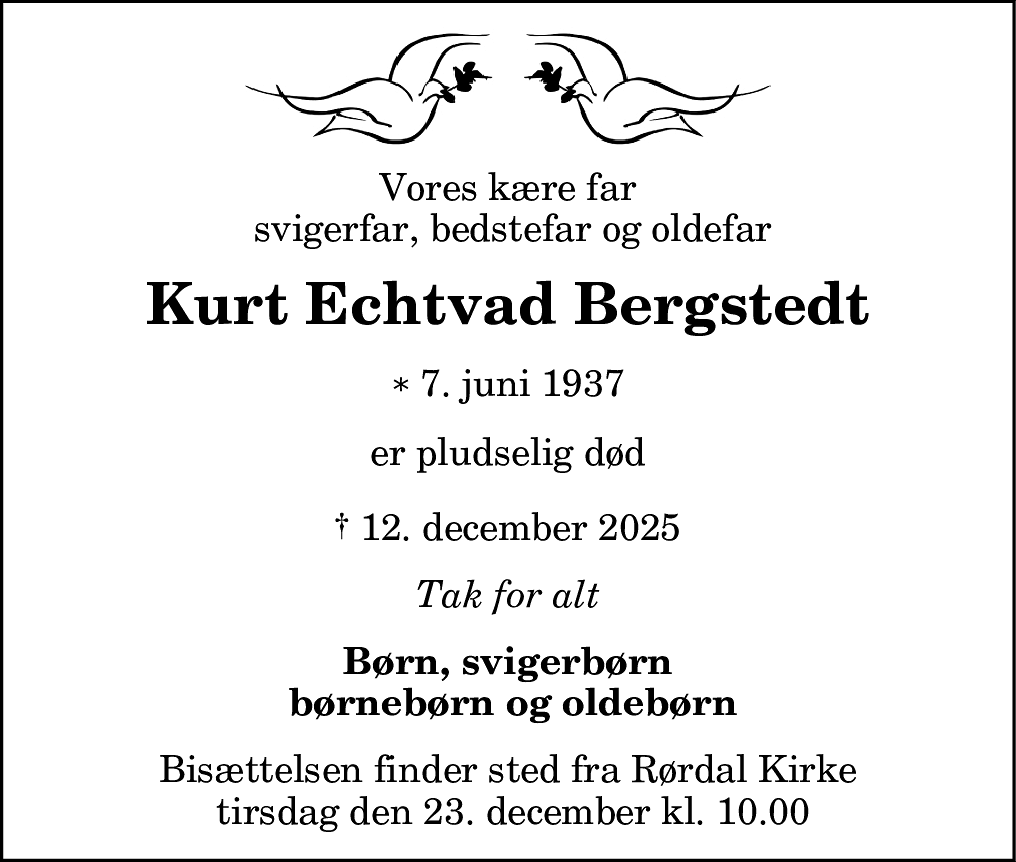 Dødsannonce for Kurt Echtvad Bergstedt