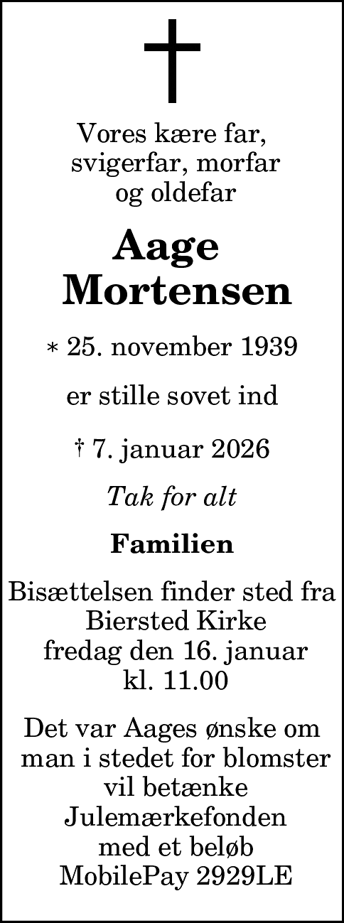 Dødsannonce for Aage Mortensen