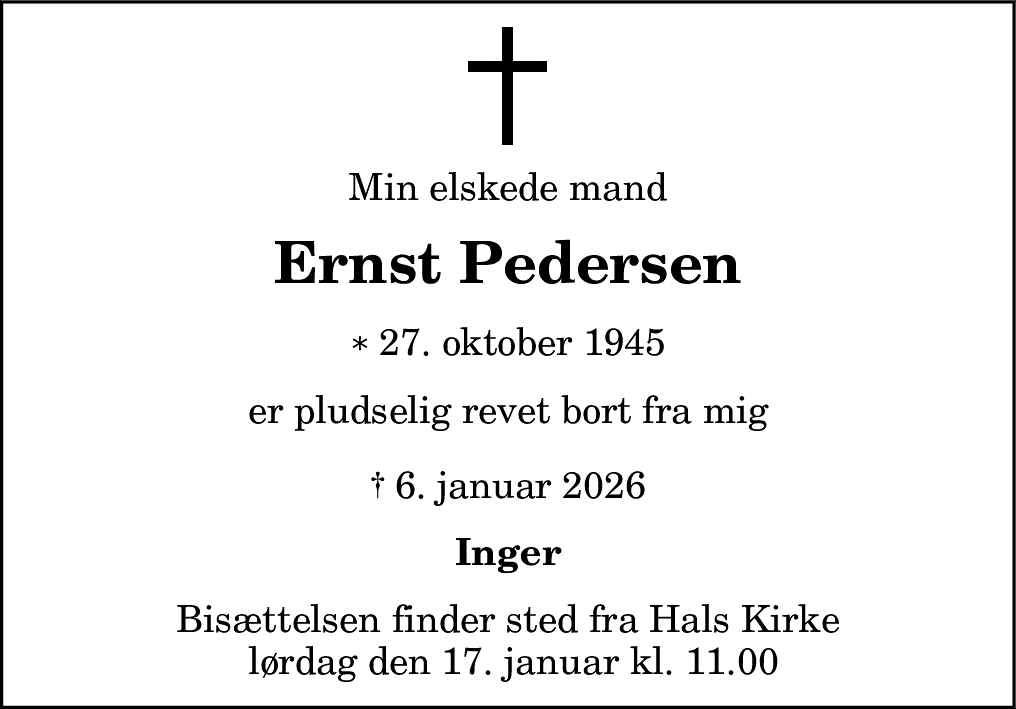Dødsannonce for Ernst Pedersen