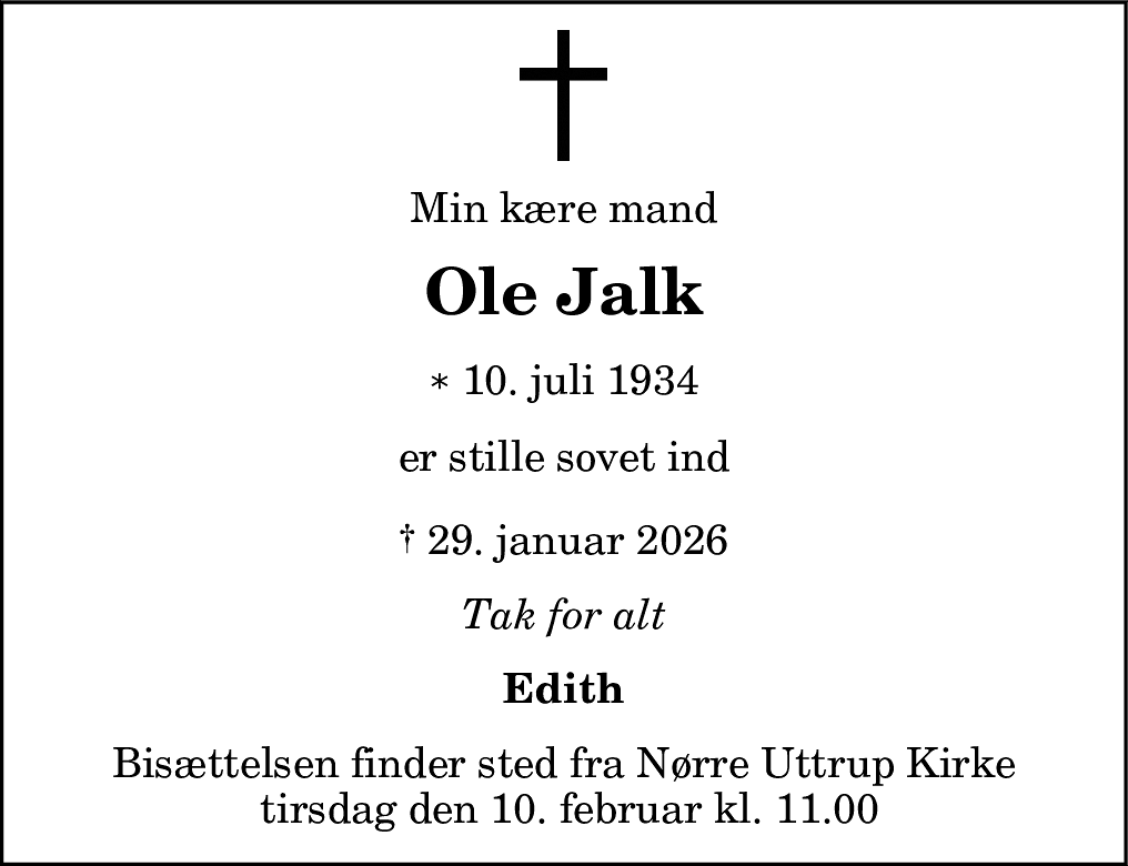 Dødsannonce for Ole Jalk