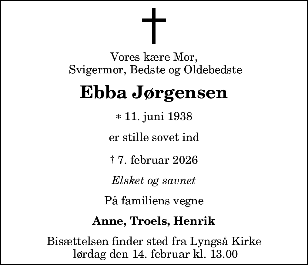 Dødsannonce for Ebba Jørgensen