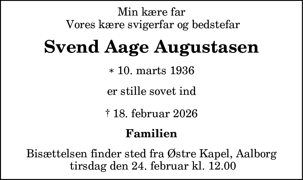 Dødsannonce for Svend Aage Augustasen