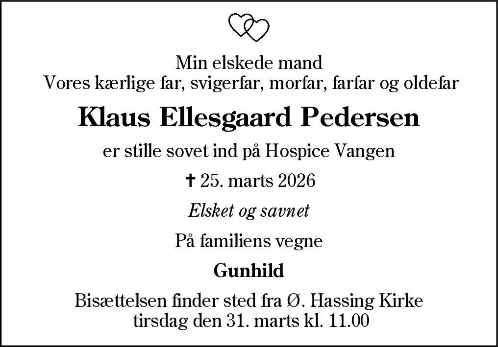 Dødsannonce for Klaus Ellesgaard Pedersen