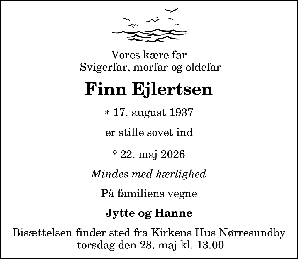Dødsannonce for Finn Ejlertsen