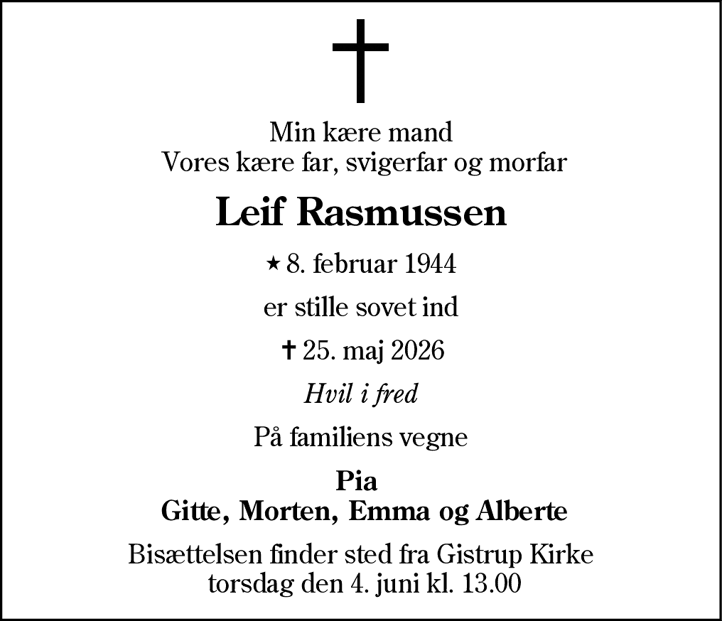 Dødsannonce for Leif Rasmussen