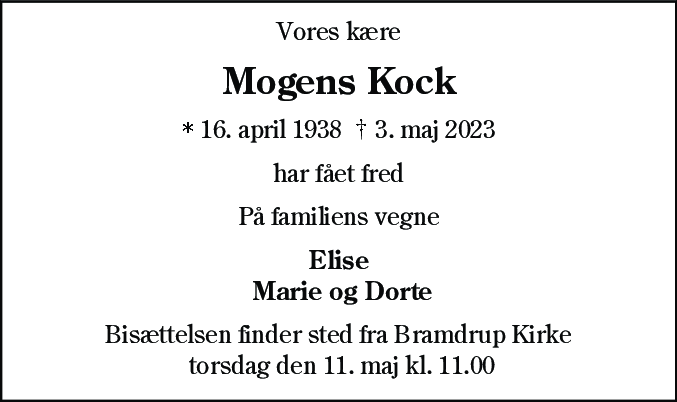 Dødsannonce for Mogens Kock