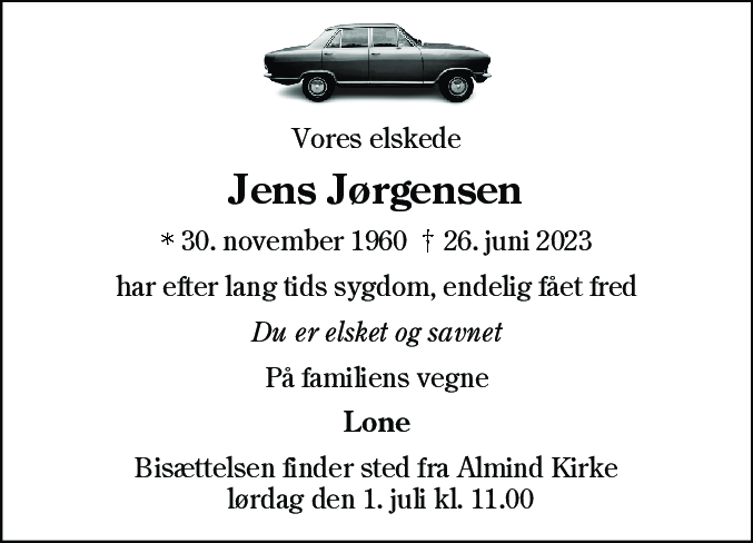 Dødsannonce for Jens Jørgensen