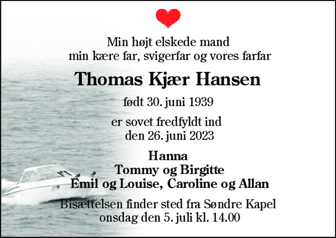 Dødsannonce for Thomas Kjær Hansen