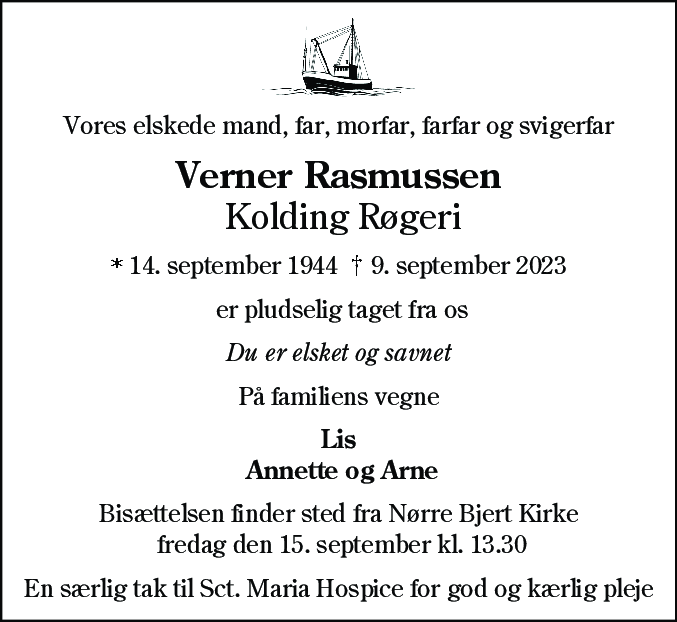 Dødsannonce for Verner Rasmussen