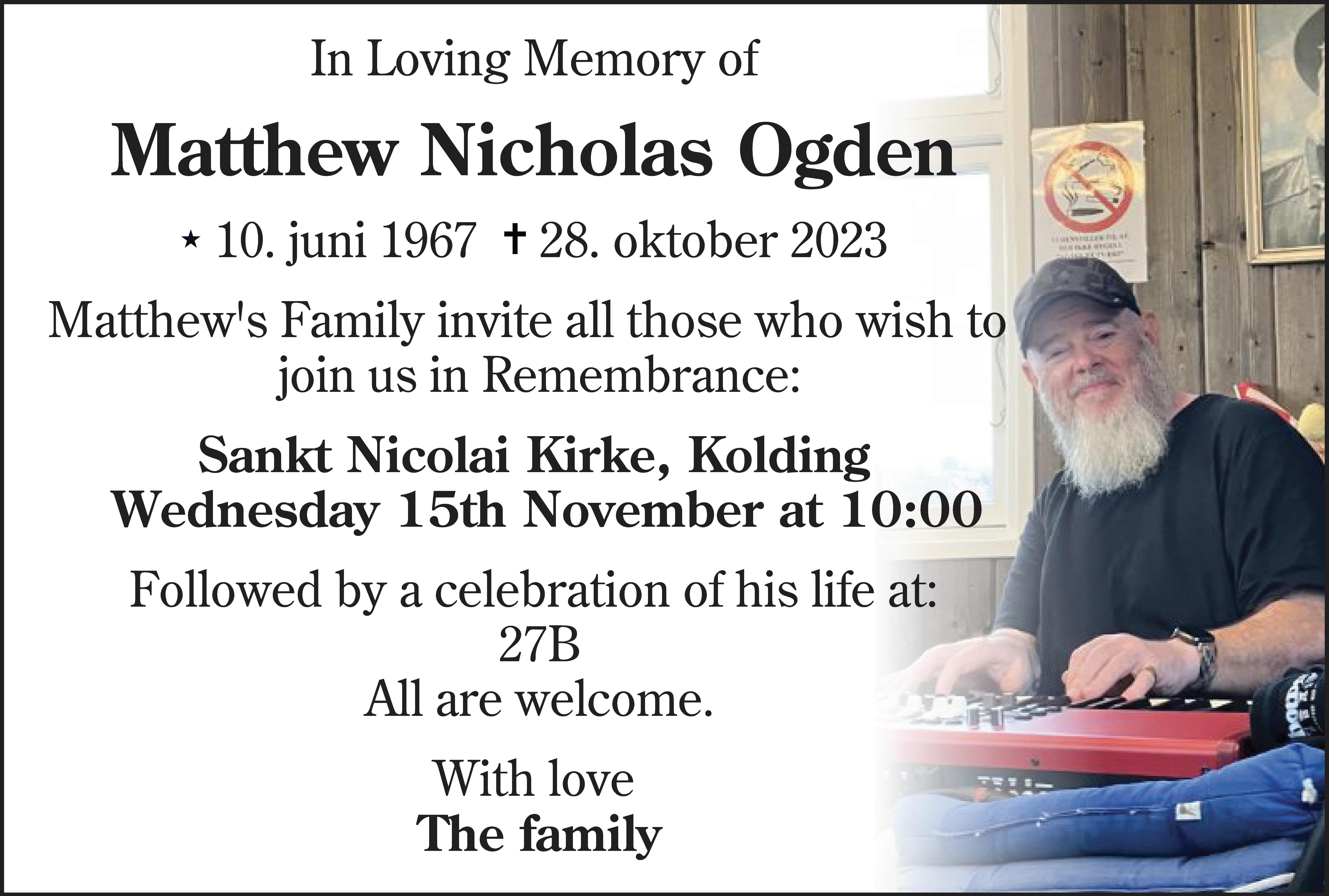 Dødsannonce for Matthew Nicholas Ogden