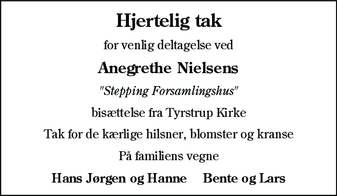 Dødsannonce for Ane Margrethe Nielsen
