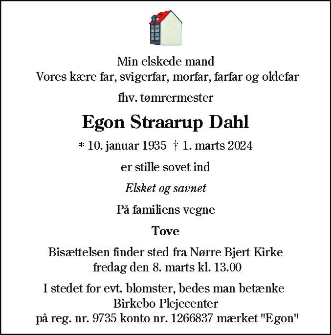 Dødsannonce for Egon Straarup Dahl