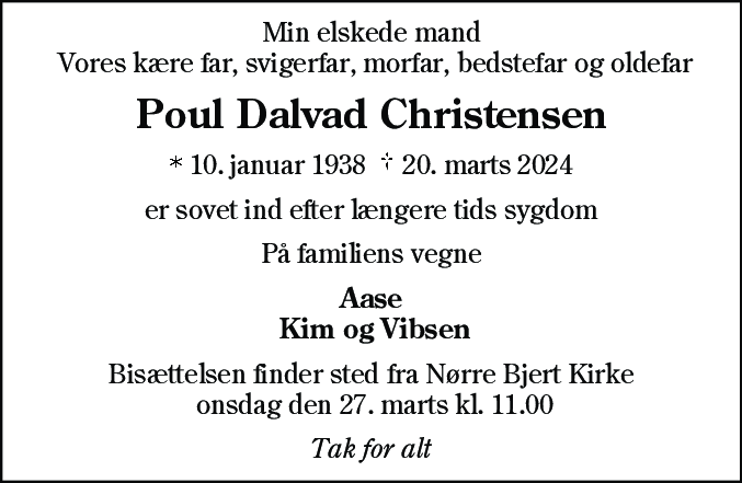 Dødsannonce for Poul Dalvad Christensen