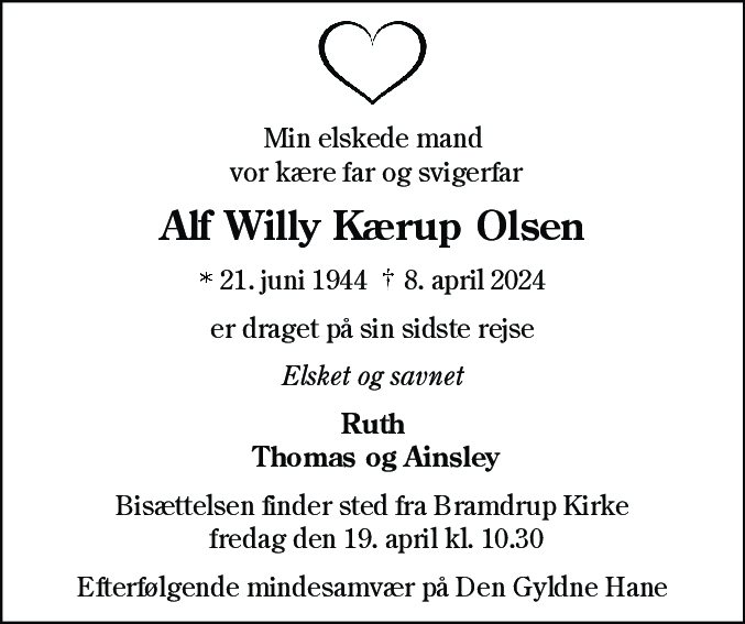 Dødsannonce for Alf Willy Kærup Olsen