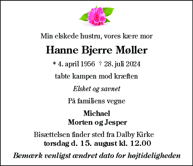 Dødsannonce for Hanne Møller
