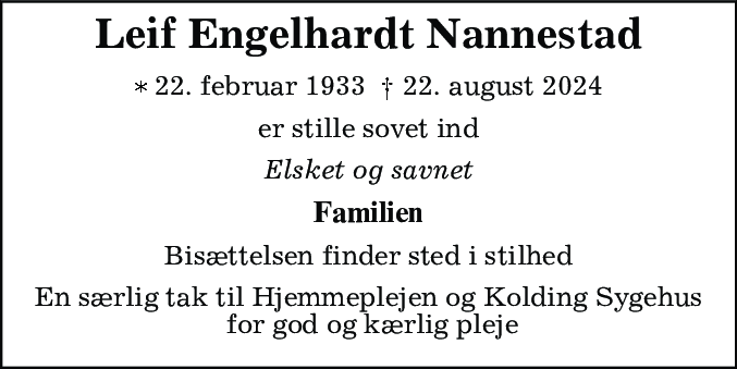 Dødsannonce for Leif Engelhardt Nannestad