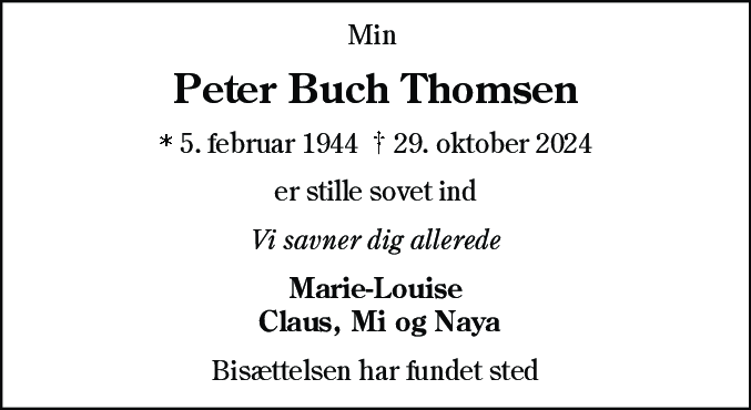 Dødsannonce for Peter Buch Thomsen