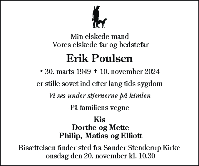 Dødsannonce for Erik Poulsen