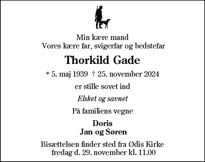 Dødsannonce for Thorkild Gade