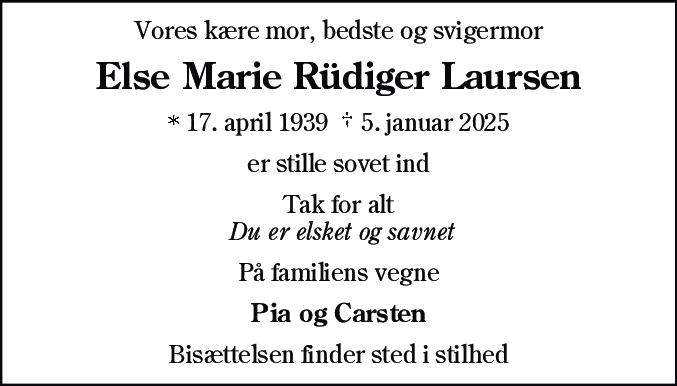 Dødsannonce for Else Marie Rüdiger Laursen