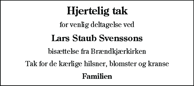 Dødsannonce for Lars Staub Svensson