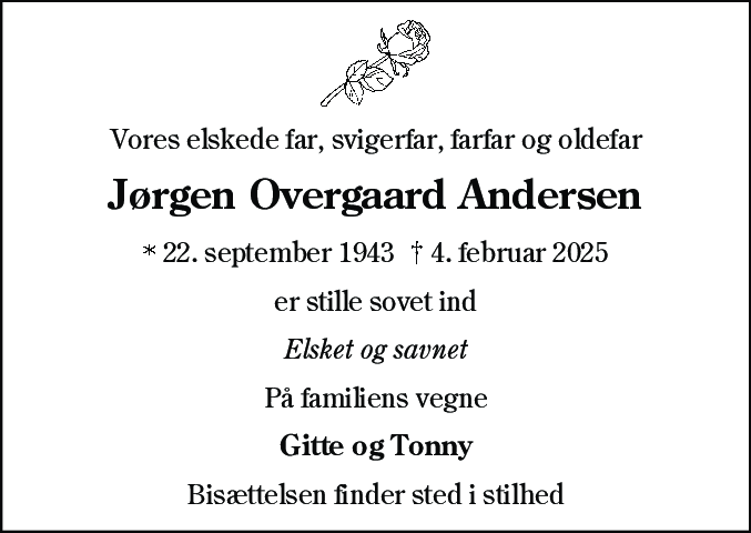 Dødsannonce for Jørgen Overgaard Andersen