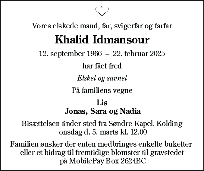 Dødsannonce for Khalid Idmansour