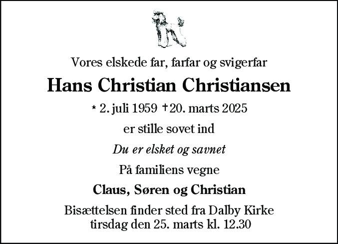 Dødsannonce for Hans Christian Christiansen
