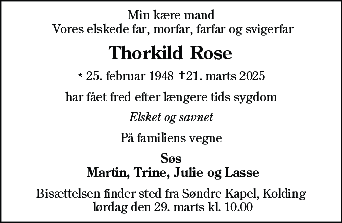 Dødsannonce for Thorkild Rose