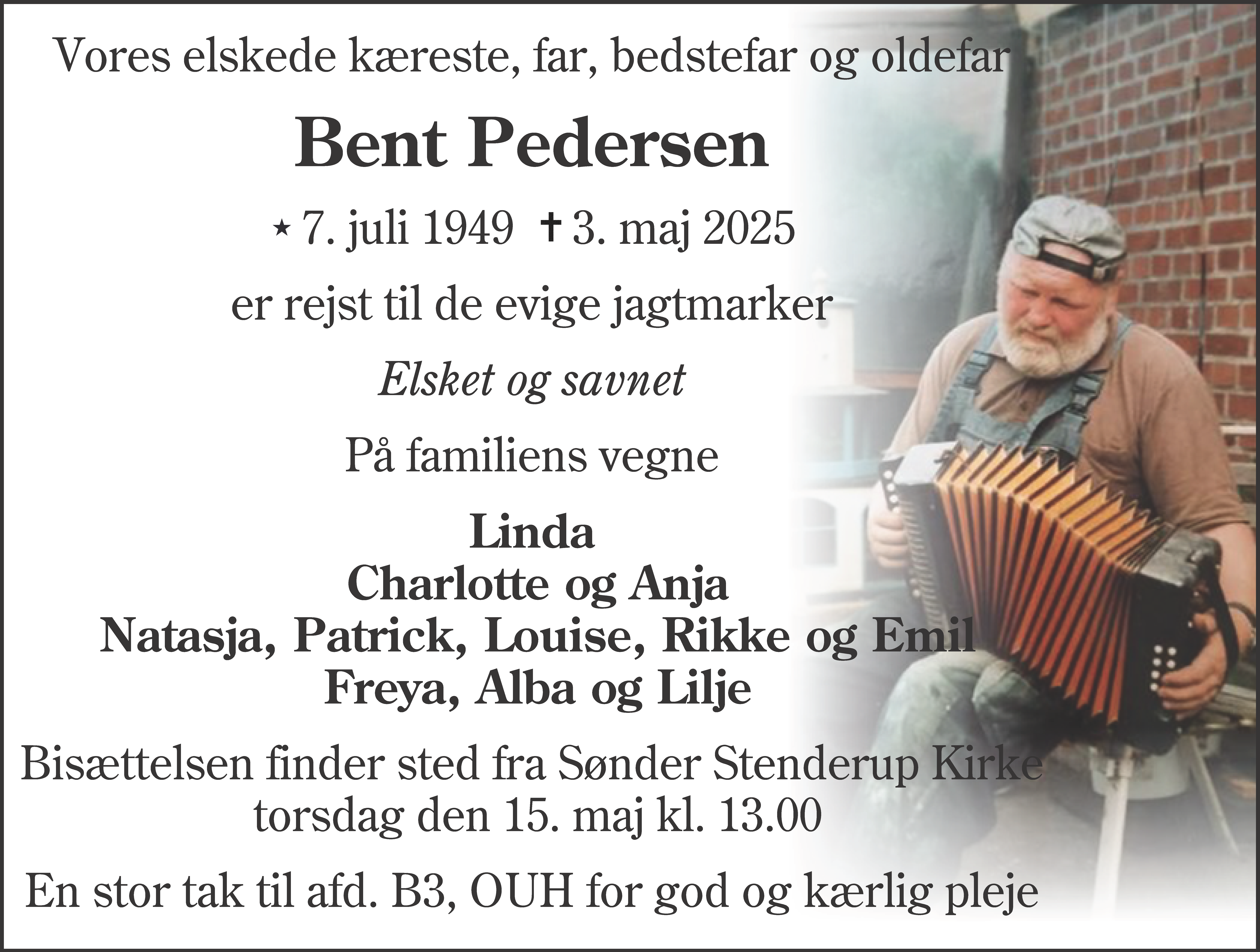 Dødsannonce for Bent Pedersen