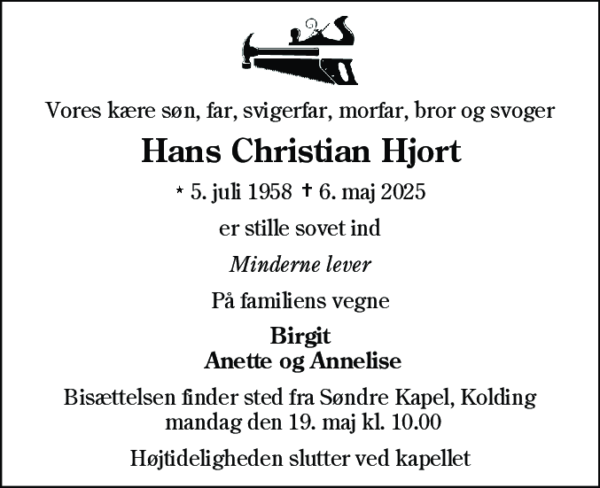 Dødsannonce for Hans Christian Hjort