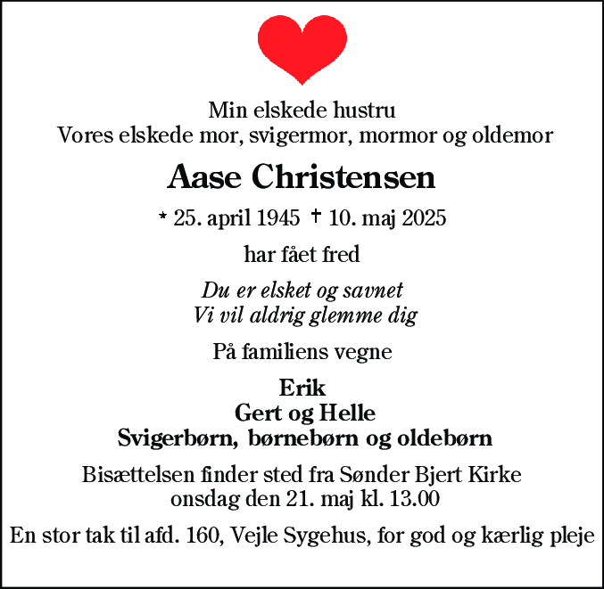 Dødsannonce for Aase Christensen